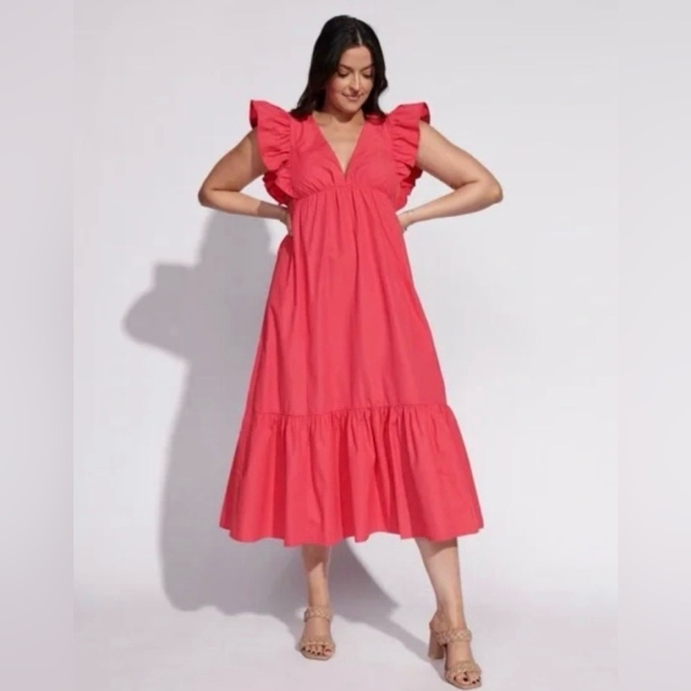 Abercrombie & Fitch Pink Ruffle Sleeve Midi Dress Empire Waist M